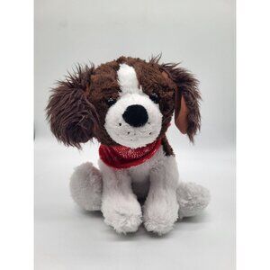 Brown White Puppy Dog Red Silver Paw Print Scarf Valentine Plush Stuffed Animal